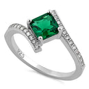 Sterling Silver Elegant Princess Cut Emerald CZ Ring