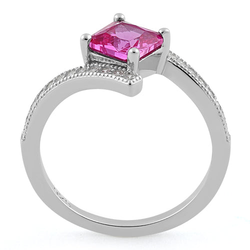 Sterling Silver Elegant Princess Cut Pink CZ Ring