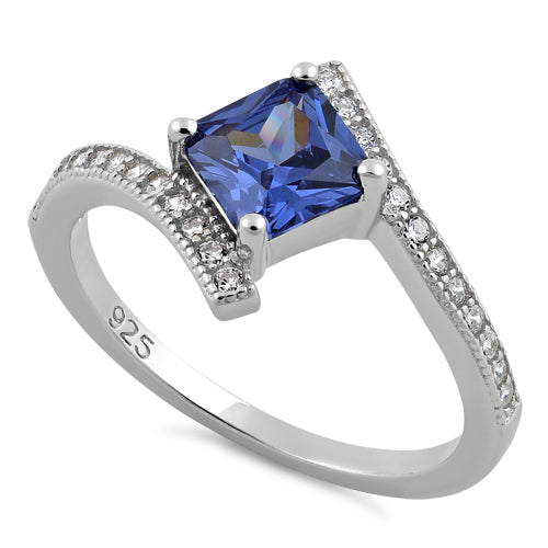 Sterling Silver Elegant Princess Cut Tanzanite CZ Ring