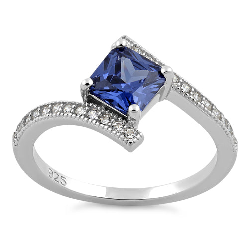 Sterling Silver Elegant Princess Cut Tanzanite CZ Ring