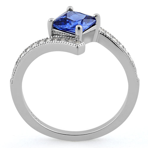 Sterling Silver Elegant Princess Cut Tanzanite CZ Ring