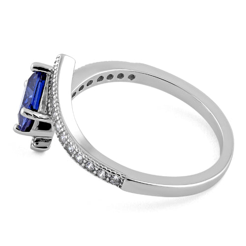 Sterling Silver Elegant Princess Cut Tanzanite CZ Ring