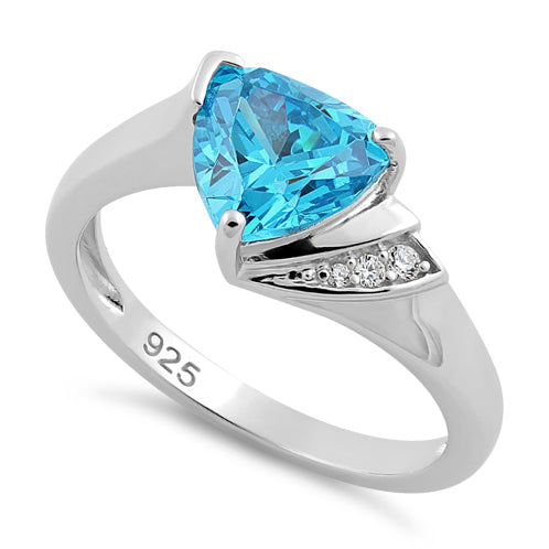 Sterling Silver Elegant Trillion Cut Aqua Blue CZ Ring