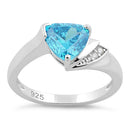 Sterling Silver Elegant Trillion Cut Aqua Blue CZ Ring