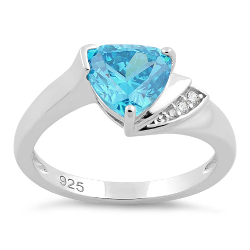 Sterling Silver Elegant Trillion Cut Aqua Blue CZ Ring