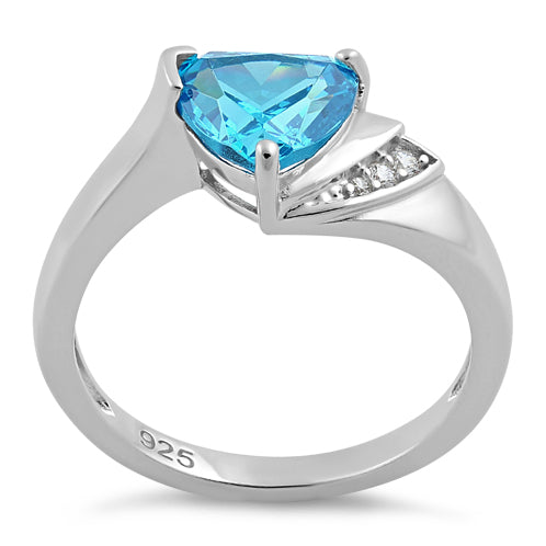 Sterling Silver Elegant Trillion Cut Aqua Blue CZ Ring