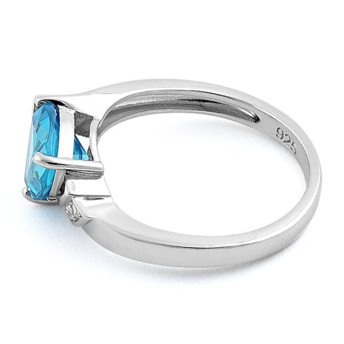 Sterling Silver Elegant Trillion Cut Aqua Blue CZ Ring