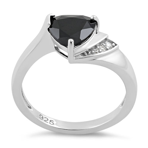 Sterling Silver Elegant Trillion Cut Black CZ Ring