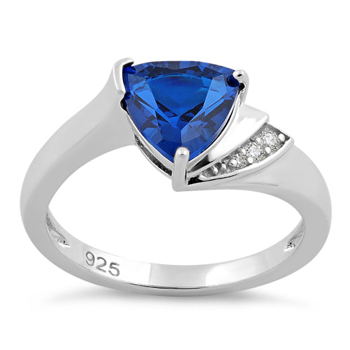 Sterling Silver Elegant Trillion Cut Blue Spinel CZ Ring