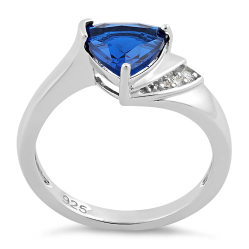 Sterling Silver Elegant Trillion Cut Blue Spinel CZ Ring