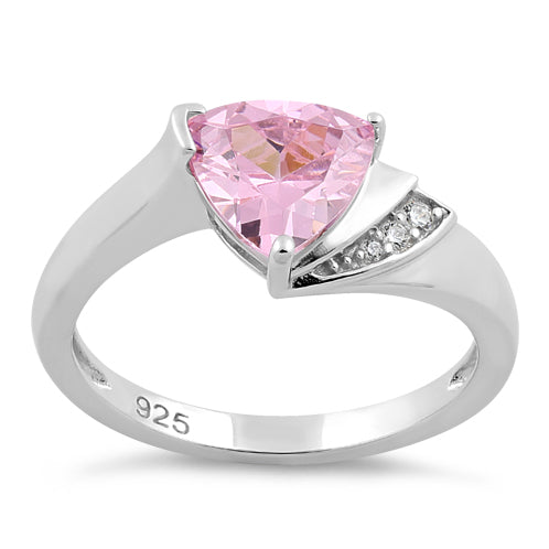 Sterling Silver Elegant Trillion Cut Pink CZ Ring