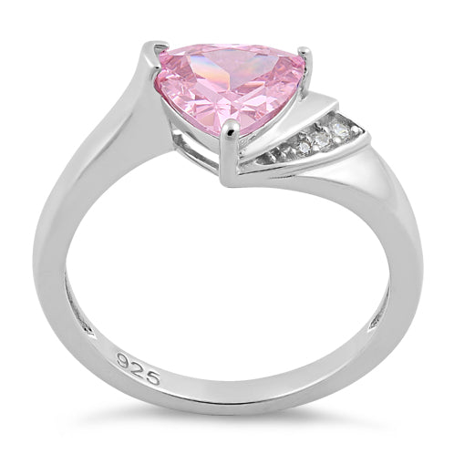 Sterling Silver Elegant Trillion Cut Pink CZ Ring