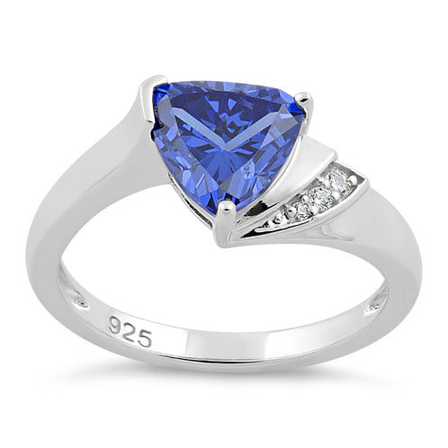 Sterling Silver Elegant Trillion Cut Tanzanite CZ Ring