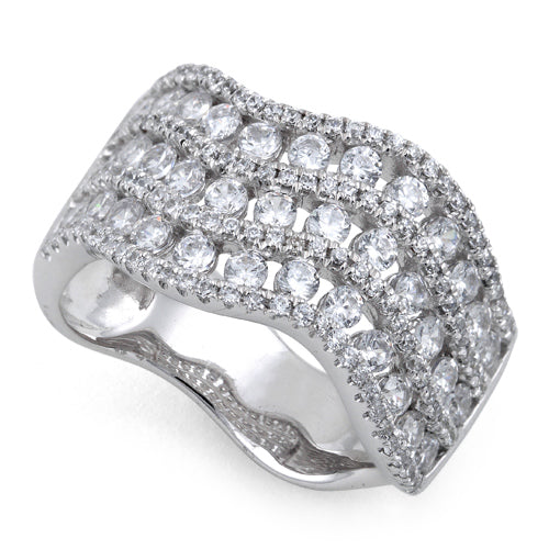 Sterling Silver Elegant Triple Wave Clear CZ Ring