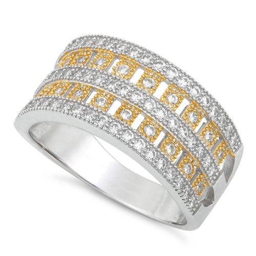 Sterling Silver Elegant Two-tone Gold Plated Pave CZ Ring
