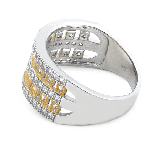 Sterling Silver Elegant Two-tone Gold Plated Pave CZ Ring