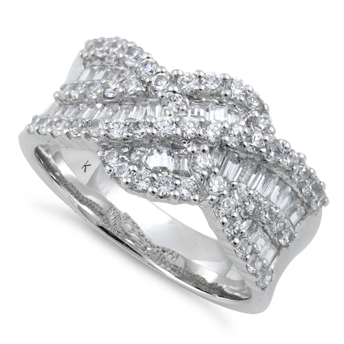 Sterling Silver Elegant Wave Pattern Clear CZ Ring