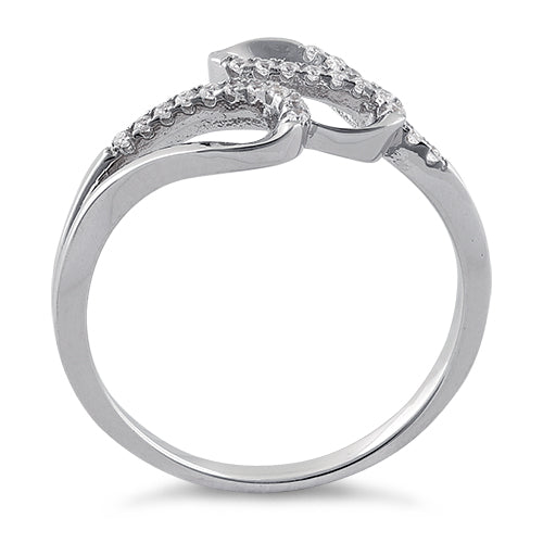 Sterling Silver Elegant Wave Round Clear CZ Ring