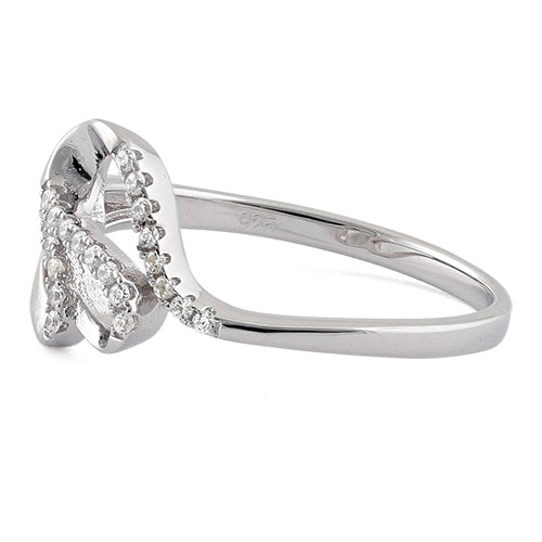Sterling Silver Elegant Wave Round Clear CZ Ring