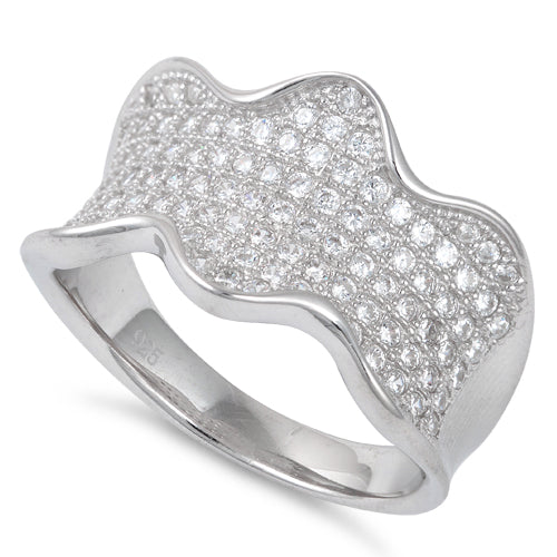 Sterling Silver Elegant Wavy Pave CZ Ring