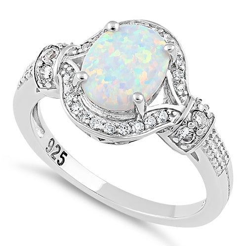 Sterling Silver Elegant White Oval Lab Opal CZ Ring