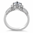 Sterling Silver Eloquent Round & Emerald Cut Clear CZ Engagement Ring