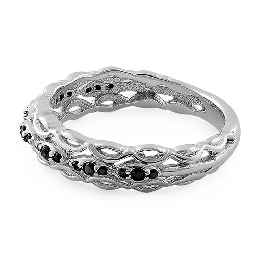 Sterling Silver Elysian Round Cut Black CZ Ring