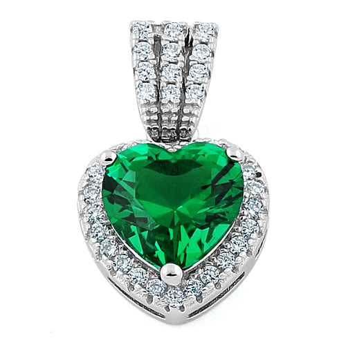 Sterling Silver Emerald Big Heart CZ Pendant