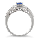 Sterling Silver Emerald Cut Blue Sapphire Clear CZ Ring