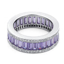 Sterling Silver Emerald Cut Eternity Pave Amethyst CZ Ring