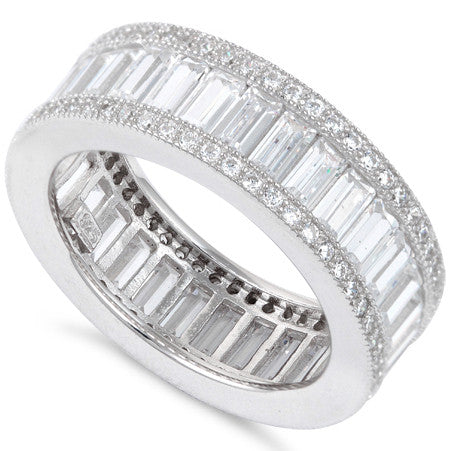 Sterling Silver Emerald Cut Eternity Pave CZ Ring
