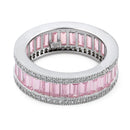 Sterling Silver Emerald Cut Eternity Pave Pink CZ Ring