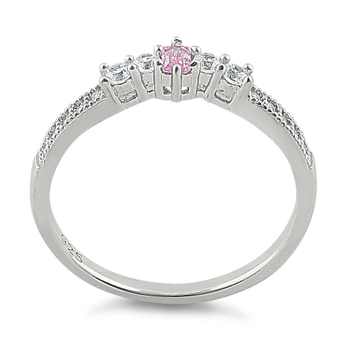 Sterling Silver Emerald Cut Pink CZ Ring