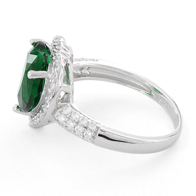 Sterling Silver Emerald Heart Halo CZ Ring