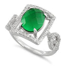Sterling Silver Emerald Oval Framed CZ Ring