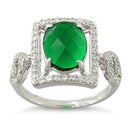 Sterling Silver Emerald Oval Framed CZ Ring