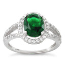 Sterling Silver Emerald Oval Halo CZ Ring