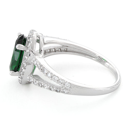 Sterling Silver Emerald Oval Halo CZ Ring