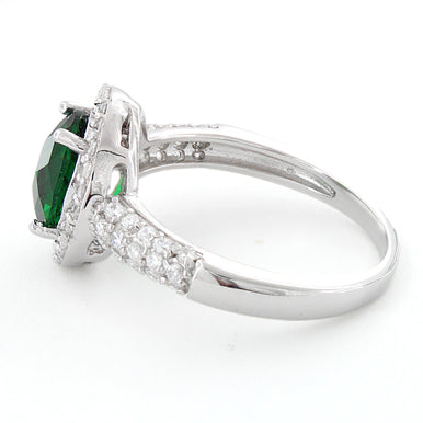 Sterling Silver Emerald Oval Halo CZ Ring