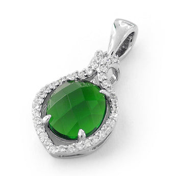Sterling Silver Emerald Oval Marquise CZ Pendant
