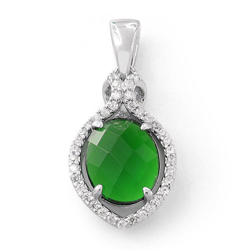 Sterling Silver Emerald Oval Marquise CZ Pendant