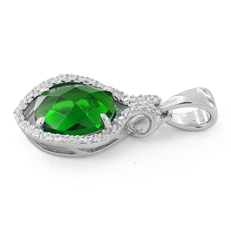 Sterling Silver Emerald Oval Marquise CZ Pendant