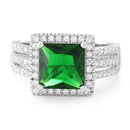 Sterling Silver Emerald Princess Cut CZ Ring