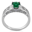 Sterling Silver Emerald Round Cut Engagement CZ Ring