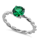 Sterling Silver Emerald Twisted Band CZ Ring