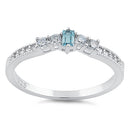 Sterling Silver Emerald Cut Aquamarine & Clear CZ Ring