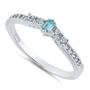Sterling Silver Emerald Cut Aquamarine & Clear CZ Ring