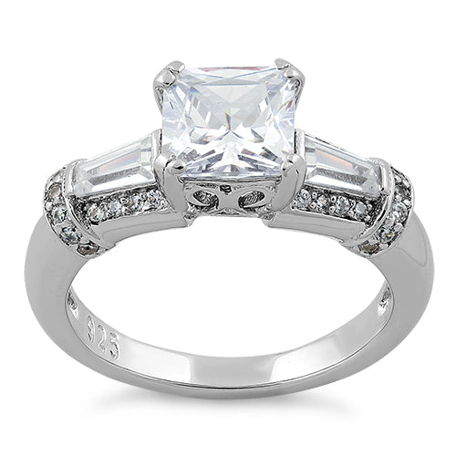 Sterling Silver Engagement Princess Cut CZ Ring