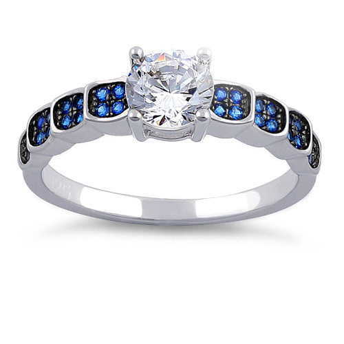 Sterling Silver Engagement Round Cut Blue CZ Ring