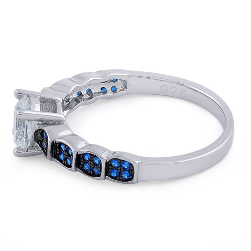 Sterling Silver Engagement Round Cut Blue CZ Ring